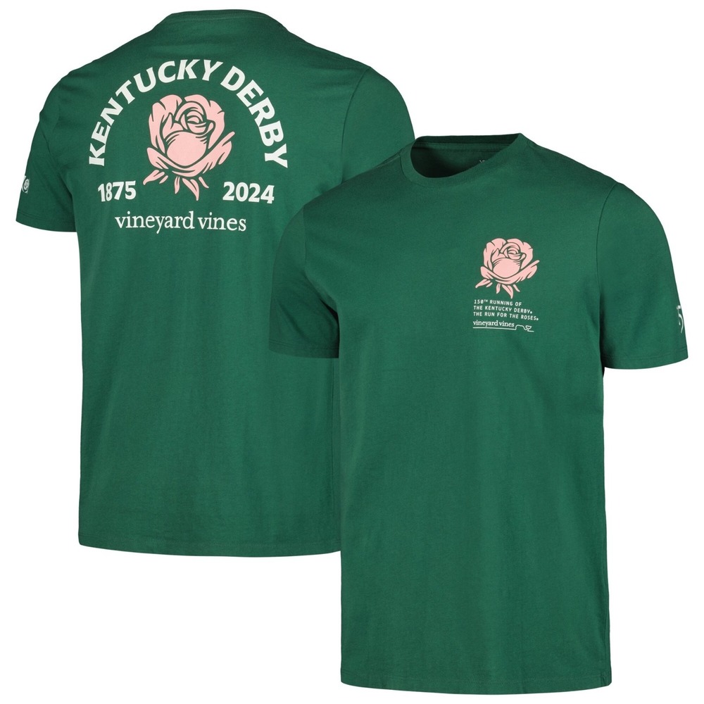 EUC Vineyard Vines Kentucky Derby 150 Official Style Mens XS Green Rose T-Shirt
